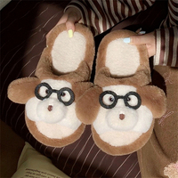 XIXITIAO Pantoufles d'hiver amusantes en forme de chien avec lunettes, en coton, unisexe, à bout fermé, en peluche, semelle EVA, pour intérieur et chambre
