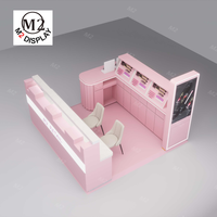 Présentoir M2 Kiosque de centre commercial rose moderne Kiosque de cosmétiques Design de magasin de soins de la peau Magasin de maquillage Kiosque d'ongles Présentoir de cosmétiques
