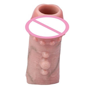 FAAK Inner Thread and Outer Texture Hump Penis Sleeve Cock Sheath Delay Ejaculation Penis Cover Reusable Condom Hollow <b>Dildo</b> - Product Image 4