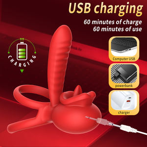 3-in-1 afstandsbediening siliconen vibrator met orgasme clitorale stimulatie en cum-locking masturbatiering voor koppels, cockring - Product Image 5