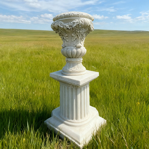 Vase décoratif en marbre sculpté à la main de style néoclassique pour jardin et parc, pot de fleurs en marbre blanc, pot de fleurs en pierre pour jardin - Product Image 4
