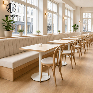 Asientos Tapizados en Tela para Restaurante Ron Group, Mesa Cuadrada <span class=keywords><strong>de</strong></span> Madera Maciza, Silla <span class=keywords><strong>de</strong></span> Madera Sólida, Muebles Comerciales - Product Image 1