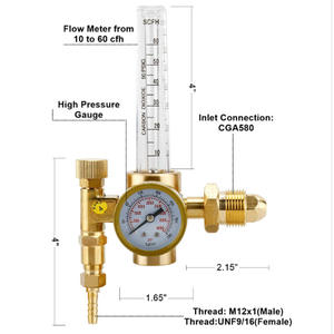 Regulador de Presión de Argón/Dióxido de Carbono Estilo Americano CGA580/CGA320, Medidor de Flujo de Latón 70SCFH, Hecho de Material de Latón Duradero - Product Image 4