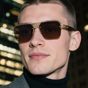 Gafas de Sol Retro de Media Montura para Hombre KSL-98344, Lentes de PC con Protección UV400, Marco Negro de Plástico y Metal, Protección Solar para Conducir - Product Image 5