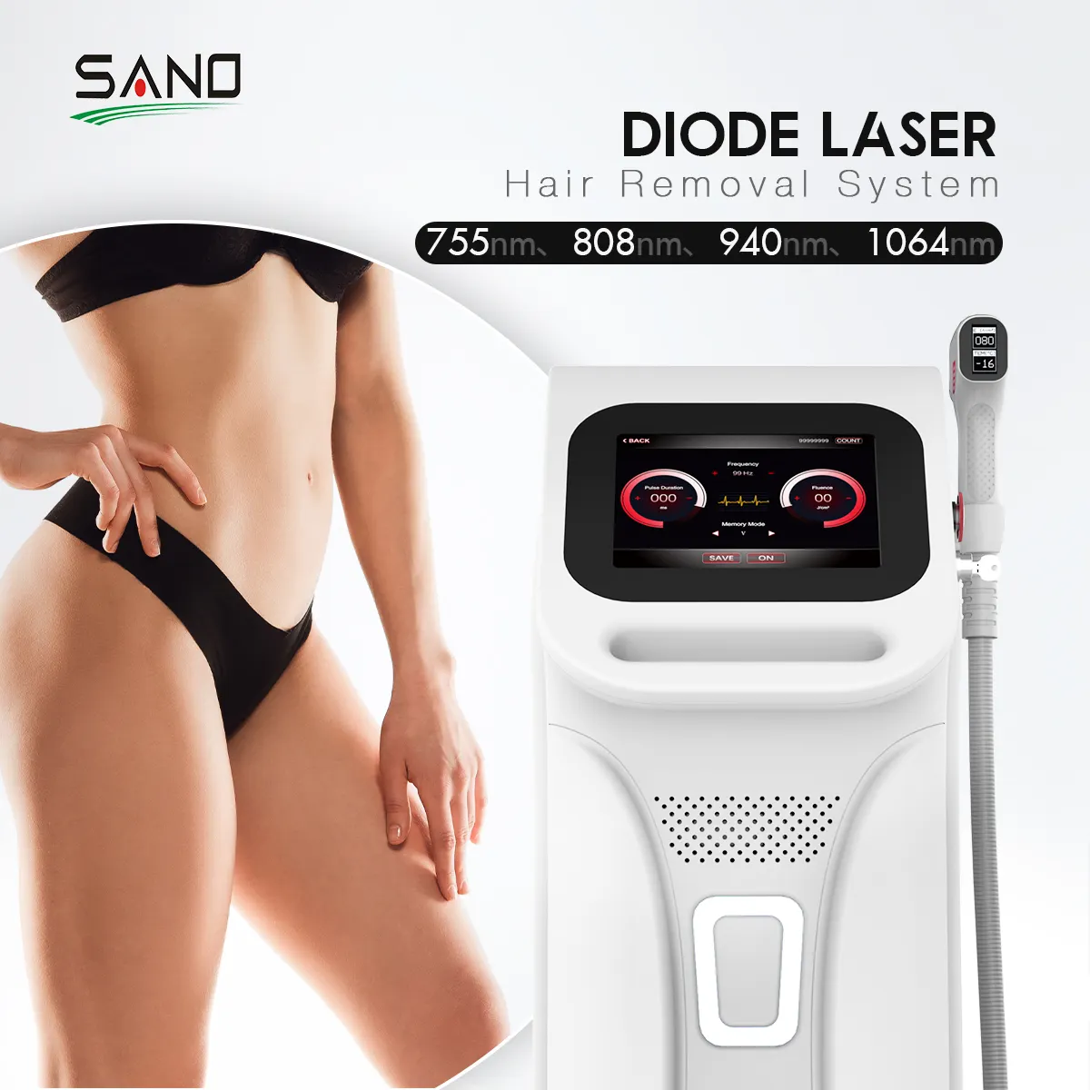 755 808 1064nm Diode Laser/ Laser Diode 808/ 808nm Permanent Hair Removal Machine for Beauty Salon and Home Use Stationary