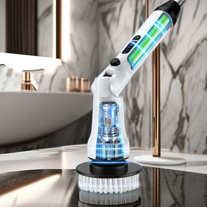 Electric Cordless <strong>Bathroom</strong> <strong>Cleaner</strong> Long Handle IPX7 Waterproof 5 Replaceable Brush Heads 2 Speeds for Floor <strong>Tile</strong> Tub Plastic - Product Image 1