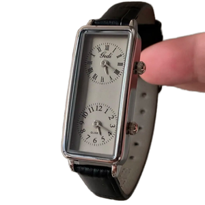 SYN nouveau Design femmes <span class=keywords><strong>montre</strong></span> à Quartz de luxe deux cadrans Tonneau alliage bracelet en cuir à la mode Style Simple cadeau personnalisé - Product Image 1