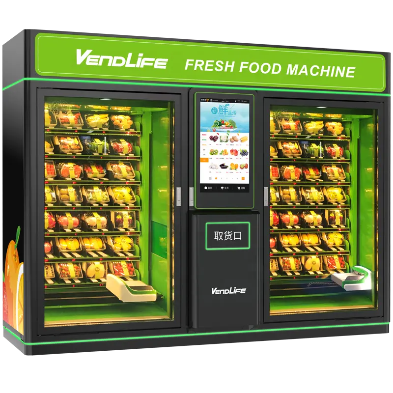 Máquina Expendedora de combo de fruta, verduras y ensaladas, máquina de café en caja, equipo de refrigeración, cabina doble
