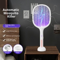 Raquette électrique anti-moustiques triple effet 3-en-1 avec piège à lumière violette pour tuer les moustiques et les mouches, idéale pour l'intérieur, la maison et les dortoirs