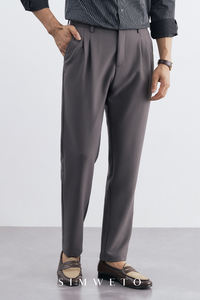 Calças Casuais de Verão em Algodão com Contas de Damasco Confortáveis e Respiráveis Versáteis Pretas Longas para Homens Sem Necessidade de Passar - Product Image 3