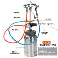 Pulvérisateur 2L Outil de Peinture pistolet W101 avec Pot sous Pression, Aérographe, Tuyau de Fluide et Réservoir de Pression pour Peinture