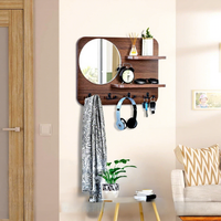 Porte-clés mural en bois avec crochet et miroir, style campagnard américain, installation suspendue pour la décoration du salon