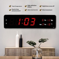 Horloge murale numérique LED moderne avec calendrier perpétuel, phases de lune, affichage de la température, veilleuse, silencieuse, en aluminium