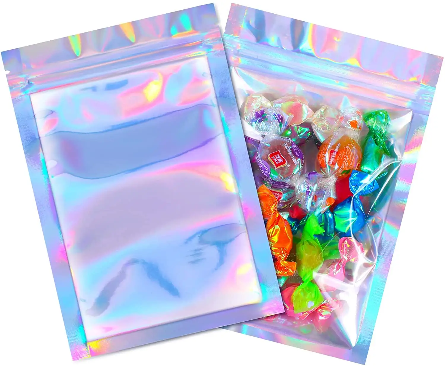 4 x 6 Inch 100 Pieces Resealable Smell Proof Holographic Color Bags Foil Pouch Bag Flat Bag for Party Favor Food Storage