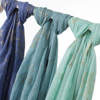 Écharpe en voile de coton uni respirant de haute qualité pour femmes, avec motif floral doré, style malaisien, écharpe dorée en feuille d'or, hijab