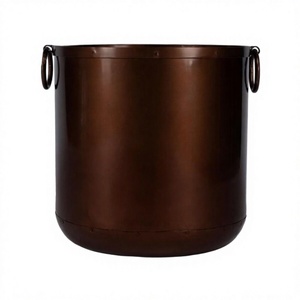 Maceta metálica con asas en forma de anillo, acabado cobre antiguo, decoración para el hogar y jardín, maceta independiente. - Product Image 1