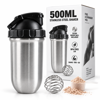 Bouteille shaker isotherme en acier inoxydable 316 de 500 ml, mélangeur de protéines sous vide anti-fuite à fermeture push-lock, avec fouet à boule 304 et échelle graduée en relief 12-24