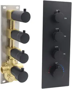 3 기능 황동 샤워 Diverter 온도 조절 밸브 압력 균형 믹서 트림 매트 블랙