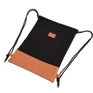 Custom Logo PU Leather Canvas <b>Drawstring</b> <b>Backpack</b> Two Tone Sports Gym Bag Fashion Travel School Draw String Sack Pack Wholesale - Product Image 1