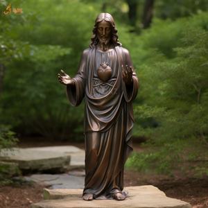 Cuore sacro di decorazione cristiana 3d cuore sacro statua di Kreuz Antike Kreuz bronzo Christus nel mondo statua di gesus - Product Image 3