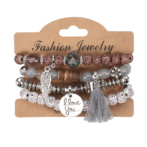 Juego <span class=keywords><strong>de</strong></span> 4 Pulseras Bohemias Personalizadas <span class=keywords><strong>para</strong></span> <span class=keywords><strong>Mujer</strong></span>, Multicapa, Elásticas, Apilables, con Borlas, Dijes <span class=keywords><strong>de</strong></span> Amor, Cuentas <span class=keywords><strong>de</strong></span> Cristal, Estilo Boho <span class=keywords><strong>para</strong></span> la Playa - Product Image 5