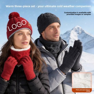 Set Tre Pezzi Invernale da <span class=keywords><strong>Donna</strong></span>: Cappello, <span class=keywords><strong>Sciarpa</strong></span> <span class=keywords><strong>e</strong></span> <span class=keywords><strong>Guanti</strong></span>, Unisex, Versatile, con Bordo Arricciato, Berretto Lavorato a Maglia Spesso <span class=keywords><strong>e</strong></span> Caldo - Product Image 2