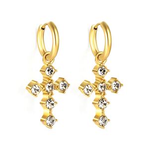 Pendientes de Cruz de Acero Inoxidable Chapados en Oro de 18K Personalizados, Joyería de Moda Dorada Antideslustre para Mujer - Product Image 1