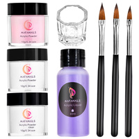 Kit de pose d'ongles en acrylique - Poudre acrylique et liquide monomère avec pinceau à ongles - Poudre acrylique transparente, rose et blanche pour l'extension des ongles