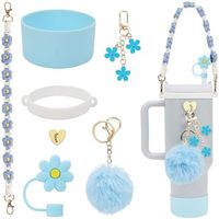 Becherzubehör: Handseil, Aufhängeelement, Silikon-Blumen-Strohhalmkappe, Plüschball-Anhänger, Becherkette, Bunte Bechermanschette