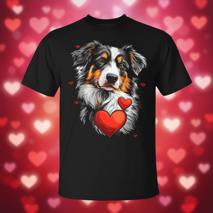 Camiseta del Día de San Valentín con diseño de corazón de perro pastor australiano, color negro, unisex - Product Image 3