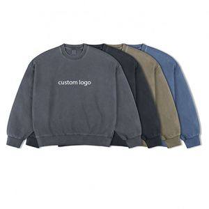 Sudadera de cuello redondo de algodón 100% de peso pesado de lavado Vintage personalizada para hombres diseño bordado Otoño de gran tamaño - Product Image 1