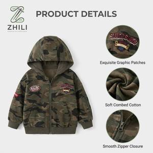 Sweat à capuche <span class=keywords><strong>camouflage</strong></span> pour garçons, veste zippée style militaire décontracté avec patchs, mode automne en coton - Product Image 2