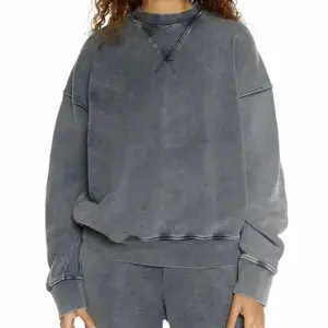 Streetwear Wanita asam cuci Crewneck Sweatshirt Carolina biru hoodie untuk grosir