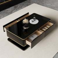 Juego de sofás de lujo, muebles para sala de estar, mesa de centro rectangular negra con almacenamiento, 4 cajones, mesa central superior de vidrio templado
