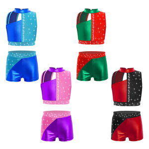 Conjunto de Gimnasia y Danza para Niñas de 6 a 16 Años, Top Corto Metálico con Pantalones Cortos para Clases y Competiciones de Gimnasia y Danza Latina - Product Image 1