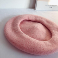 Béret en laine rose pour femmes, fait à la main, motifs fruits de pêche, feuilles vertes, feutre mignon, automne hiver,