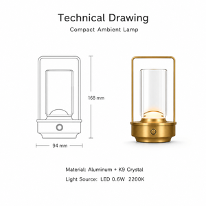 Lampe lanterne d'ambiance portable rechargeable, lampe de table en métal et cristal K9, lumière chaude 2200K, lumière de nuit décorative pour chambre d'hôtel - Product Image 5