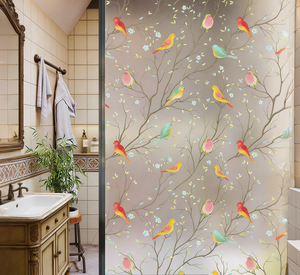 Autocollant mural dépoli motif oiseaux et fleurs pour la vente en gros, décalcomanies décoratives pour verre, papier peint décoratif, films amovibles pour portes et fenêtres de maison - Product Image 1