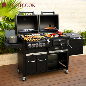Grand <span class=keywords><strong>Barbecue</strong></span> d'Extérieur <span class=keywords><strong>Gaz</strong></span> et Charbon de Bois, Combiné Fumoir Robuste et sans Fumée sur Chariot, <span class=keywords><strong>Barbecue</strong></span> Commercial - Product Image 2