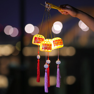 Simulated <b>Bamboo</b> <b>Lantern</b> Round Diy Decoration Chinese New Year Antique Style Flashing Light Children Street Stall Toy - Product Image 4