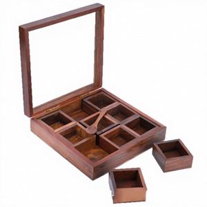 Caja de Especias de Madera de Alta Calidad con 9 Compartimentos, Cuchara y Tapa de Vidrio, Organizador Hecho a Mano, Contenedor de Almacenamiento - Product Image 2