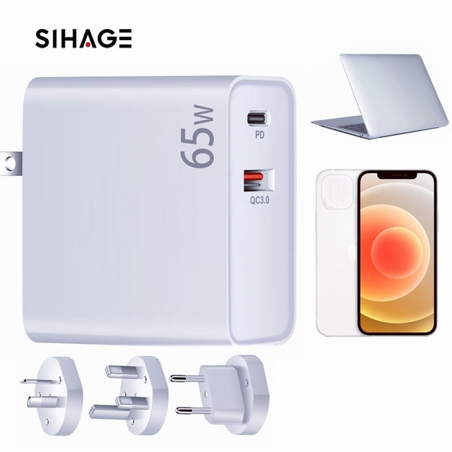 65W PD USB C Adapter Charger GaN Technology Dual USB Type C Port Foldable Wall Charger US EU UK AU Plug Travel Charger OVP SCP
