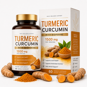 Curcumine de curcuma <span class=keywords><strong>en</strong></span> marque blanche 1500mg avec extrait de poivre noir 95% Curcuminoïdes Complément pour la santé des articulations OEM ODM Vente <span class=keywords><strong>en</strong></span> <span class=keywords><strong>gros</strong></span> - Product Image 1