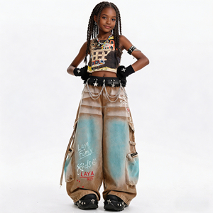 Ensemble de vêtements pour filles <span class=keywords><strong>Laya</strong></span> Family Kids, personnalisable, avec imprimé chat domestique, veste et pantalon en jean à jambes larges - Product Image 3