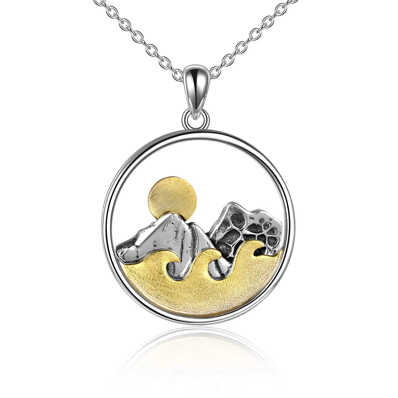 Collier en argent Sterling 925 avec pendentif, bijoux naturels, chaîne de montagne, vague océanique