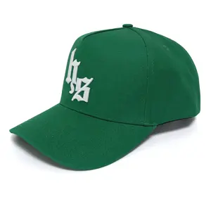 도매 5 패널 프레임 모자 육군 녹색 코튼 패브릭 자수 모자 사용자 정의 3d 퍼프 로고 스포츠 야구 모자 모자