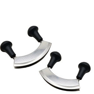 Double Handle Stainless Steel Crescent Chopper Blade Mezzaluna Knife and Pizza Cutter Rocker - Product Image 1