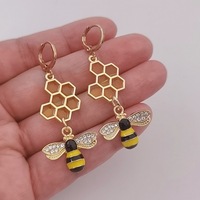 RINHOO Boucles d'oreilles créoles pendantes abeille en émail et strass, couleur or, pour femmes et filles, bijoux fantaisie insecte, cadeau