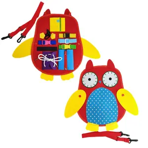 Figura de animales en forma de búho para niños pequeños, mochila roja, tablero ocupado, juguetes sensoriales de aprendizaje