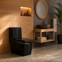 WC monobloc carré noir et or, vente chaude, WC en céramique à siphon avec design moderne et créatif pour salle de bain